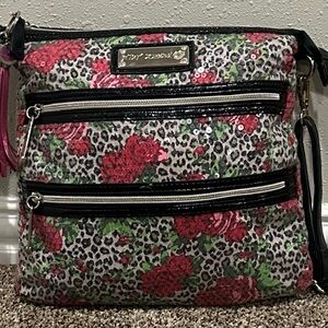 Besty Johnson Lrg Floral Leopard Print Crossbody Bag